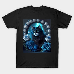 Cat with Roses - Modern digital art T-Shirt